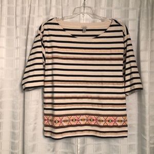 JCrew Striped, Embroidered Boatneck Cotton Tee